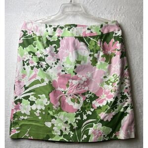 Talbots Skirt Womens 16  Pink Green Floral Zip Back Fully Lined Classic Tropical